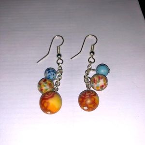 Clay Bead And Silver Tone Pierced Earrings